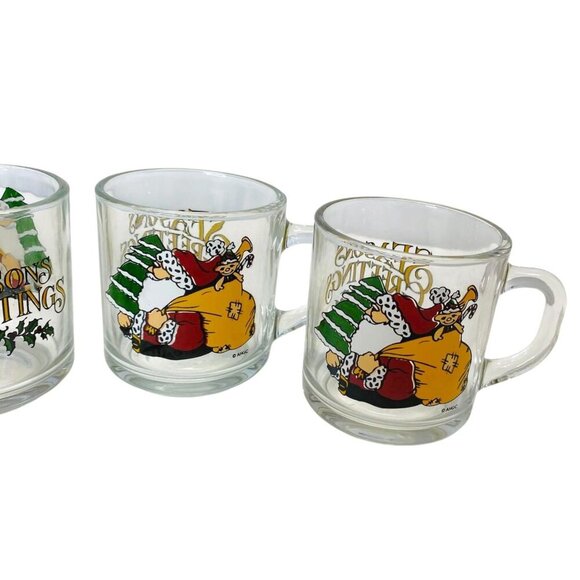 Anchor Hocking Santa Seasons Greetings Christmas Glass Coffee Mugs Cups 4PC Set - Picture 3 of 7